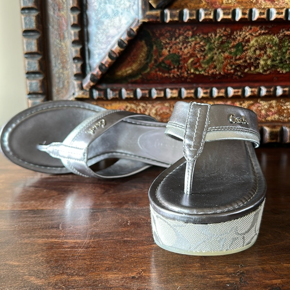 Coach Signature Silver Platform Sandals